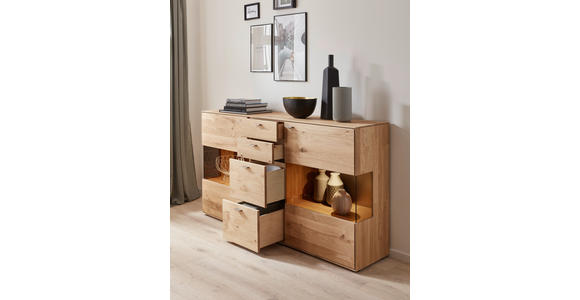 SIDEBOARD Wildeiche massiv Eichefarben Einlegeboden  - Edelstahlfarben/Eichefarben, KONVENTIONELL, Glas/Holz (183/100,2/40,9cm) - Valnatura