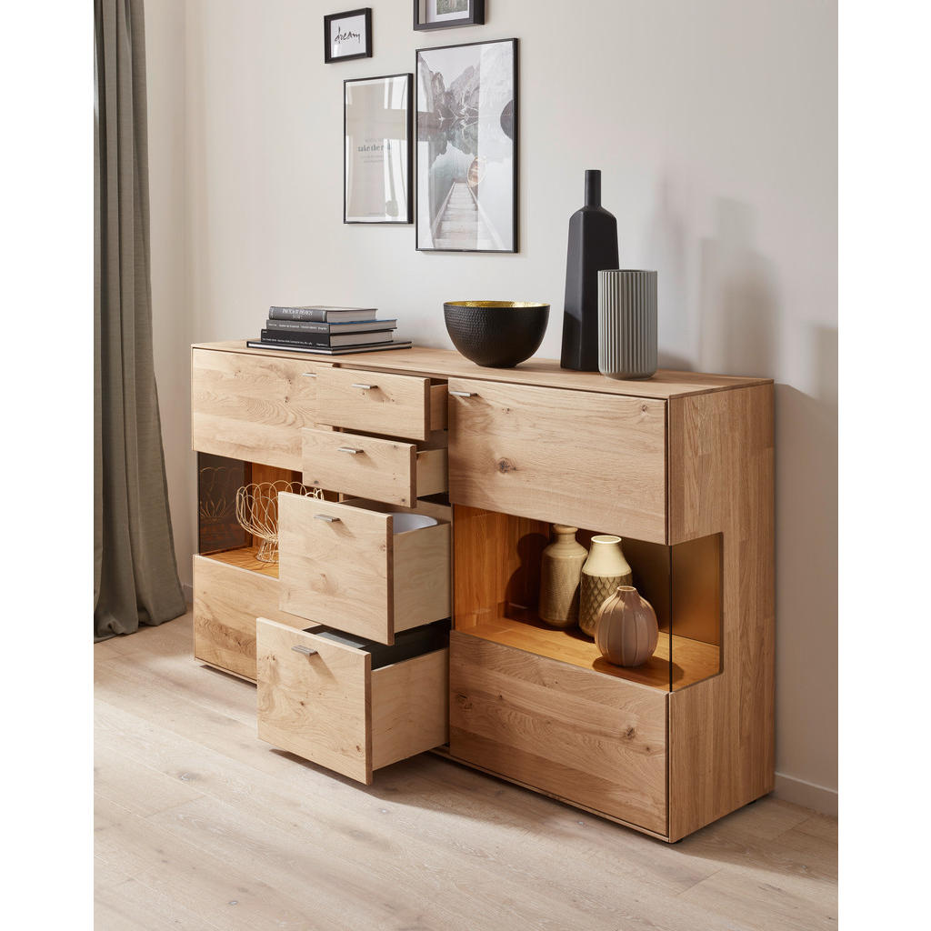 Thumbnail - Valnatura Sideboard Venturo, Eiche, Holz, Wildeiche, massiv, 4 Fächer, 4 Schubladen, 183x100.2x40.9 cm, Goldenes M, Made...