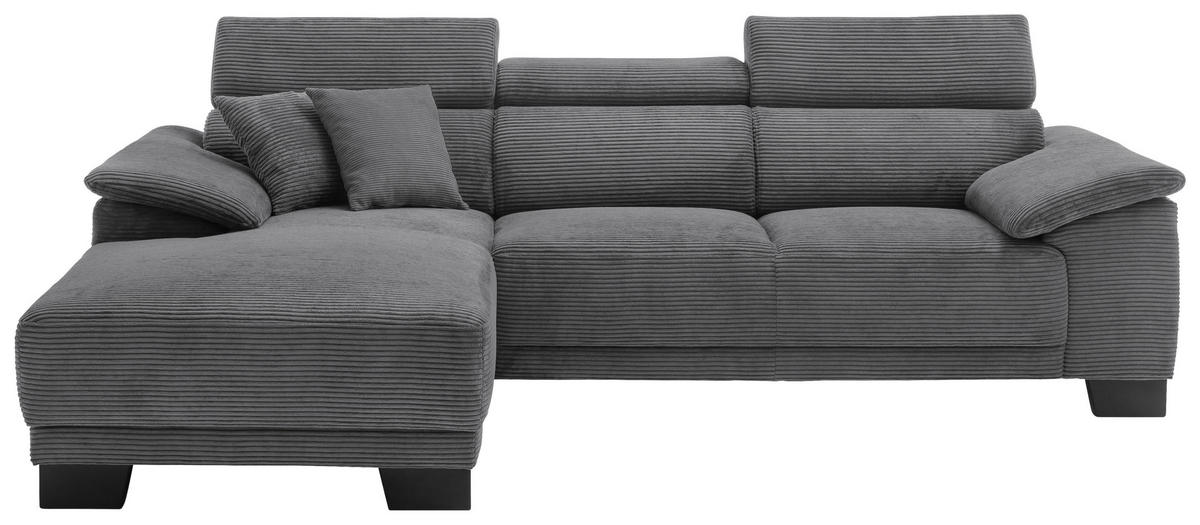 ECKSOFA in Cord Dunkelgrau  - Dunkelgrau/Schwarz, Design, Holz/Textil (174/270cm) - Pure Home Lifestyle