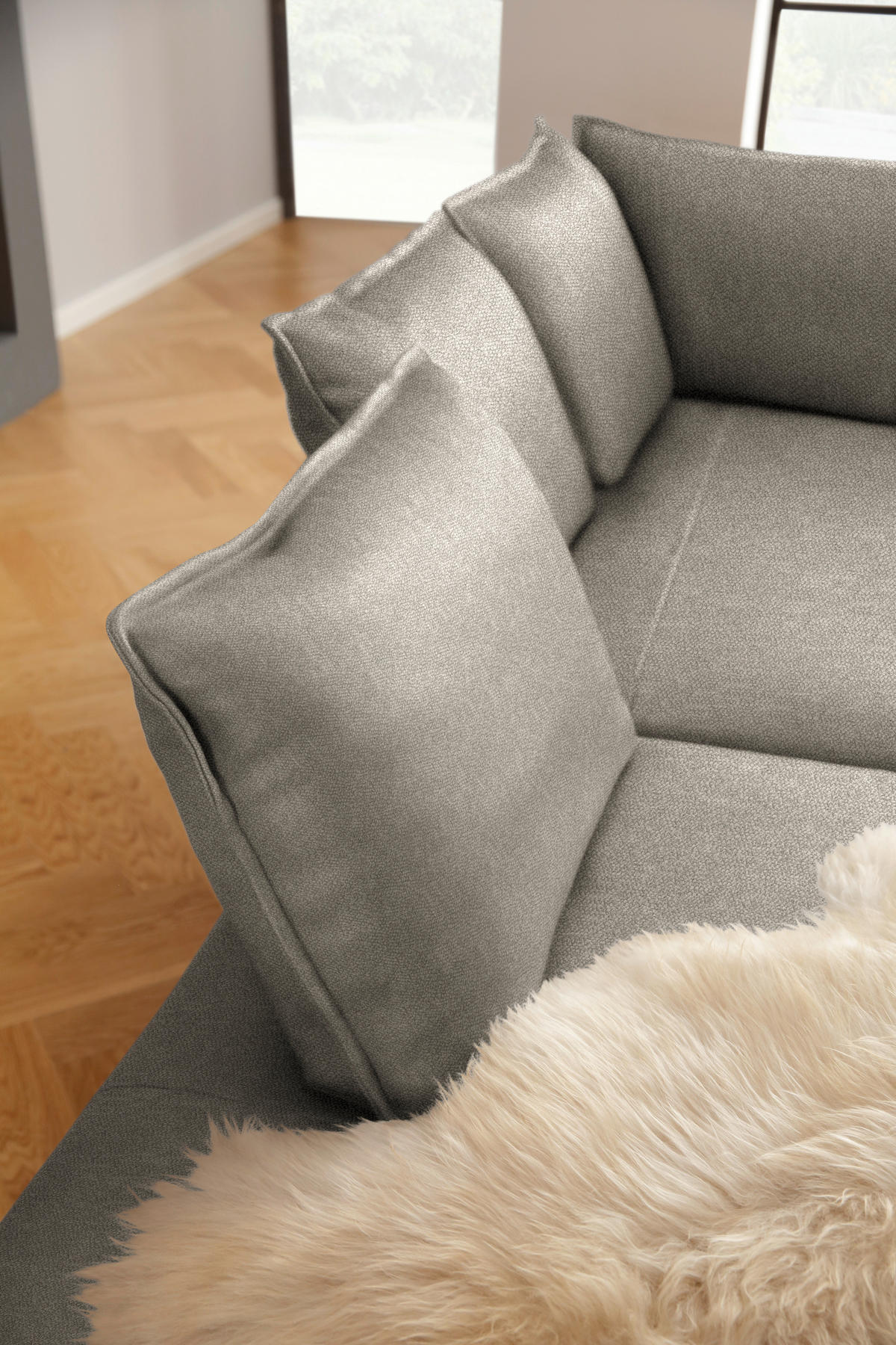 ECKSOFA  in Chenille, Flachgewebe Greige  272/340 cm  - Greige/Schwarz, MODERN, Textil/Metall (272/340cm) - W.Schillig