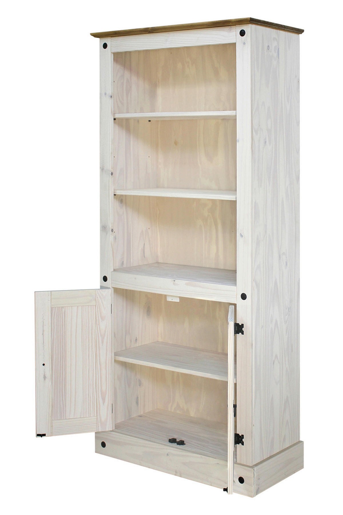 AKTENREGAL Kiefer massiv Weiß  - Schwarz/Weiß, Natur, Holz/Metall (81/177/38cm) - Livetastic