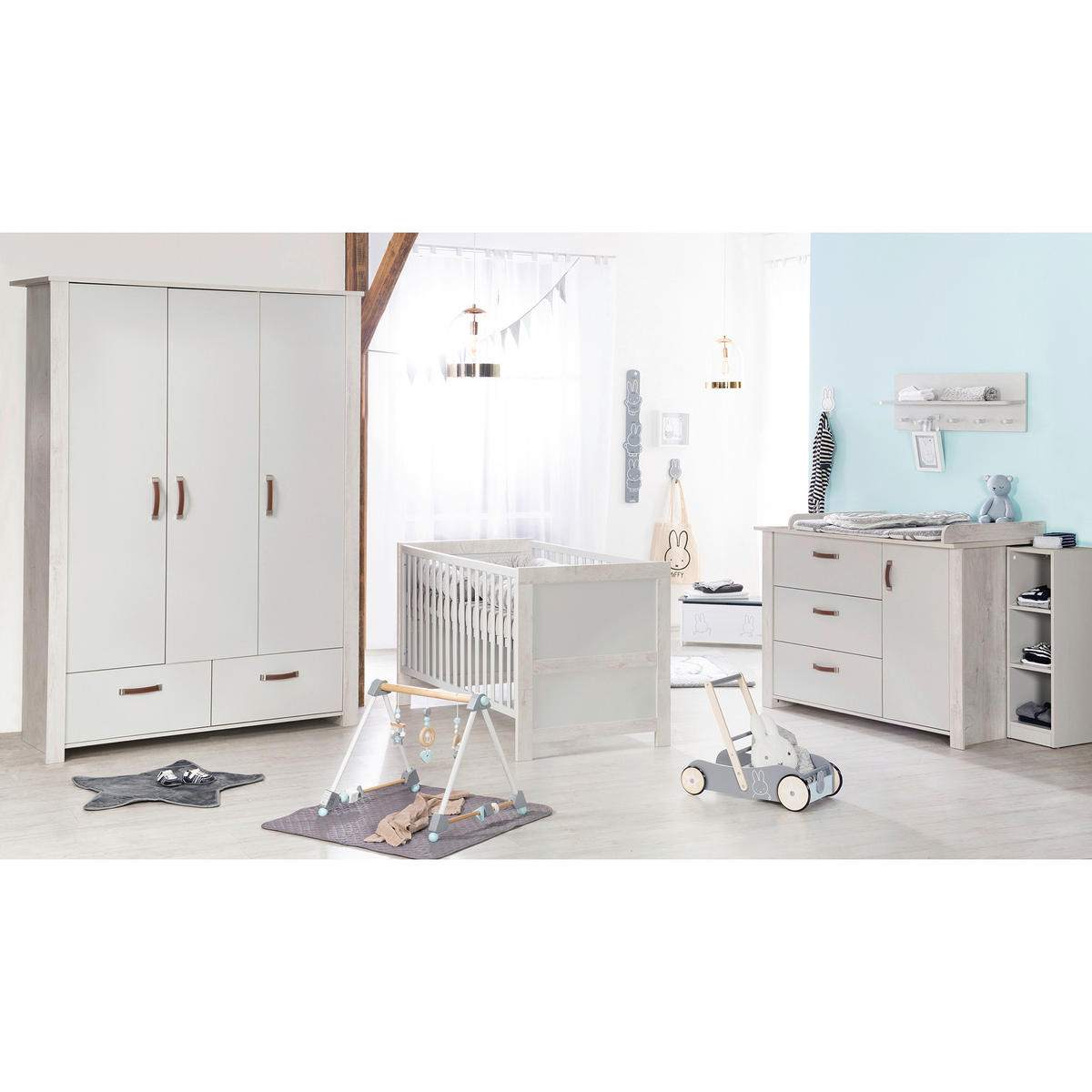BABYKLEIDERSCHRANK roba Mila Grau, Weiß  - Weiß/Grau, Basics, Holzwerkstoff (136/189,5/52,5cm) - Roba