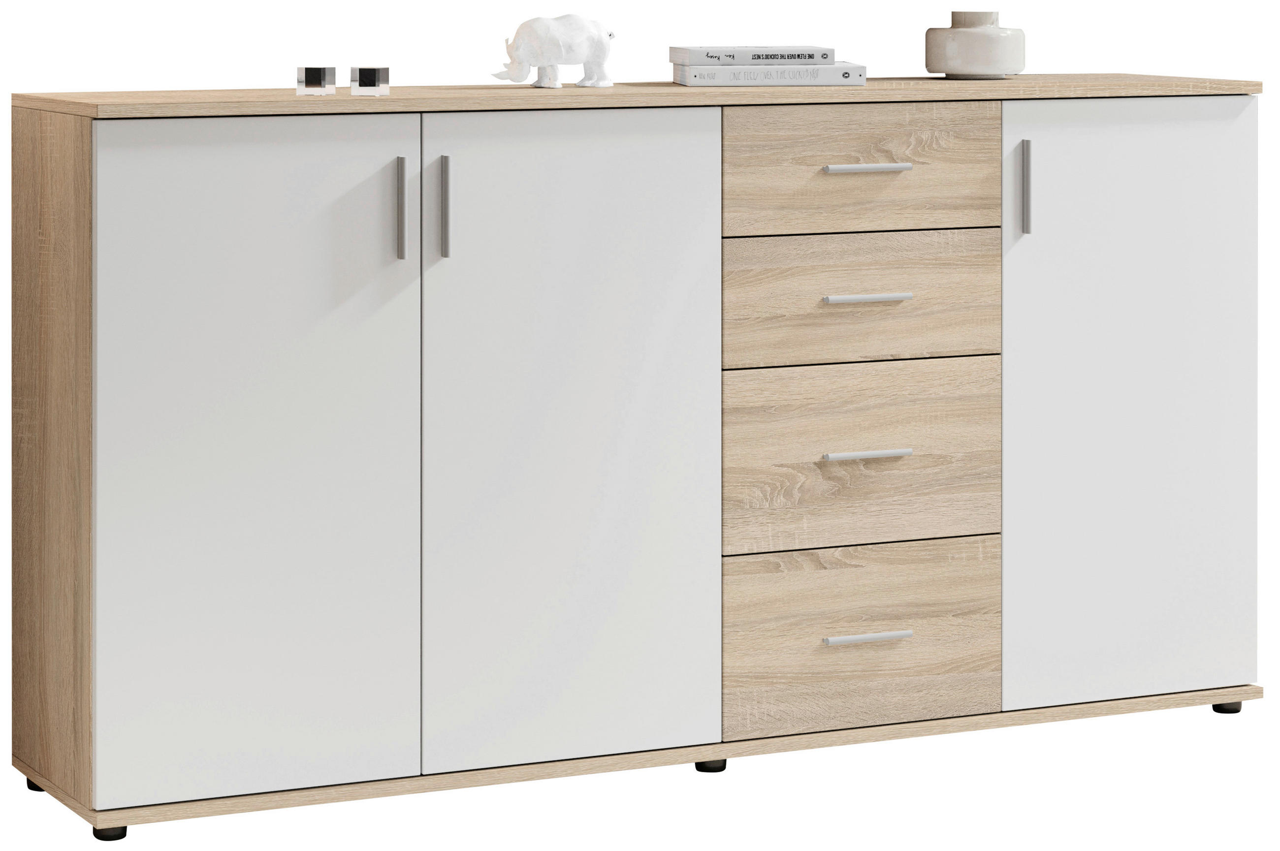 KOMÓD 160/82/35 cm  - Sonoma tölgy/ezüstszínű, Konventionell, műanyag/faalapú anyag (160/82/35cm) - Xora