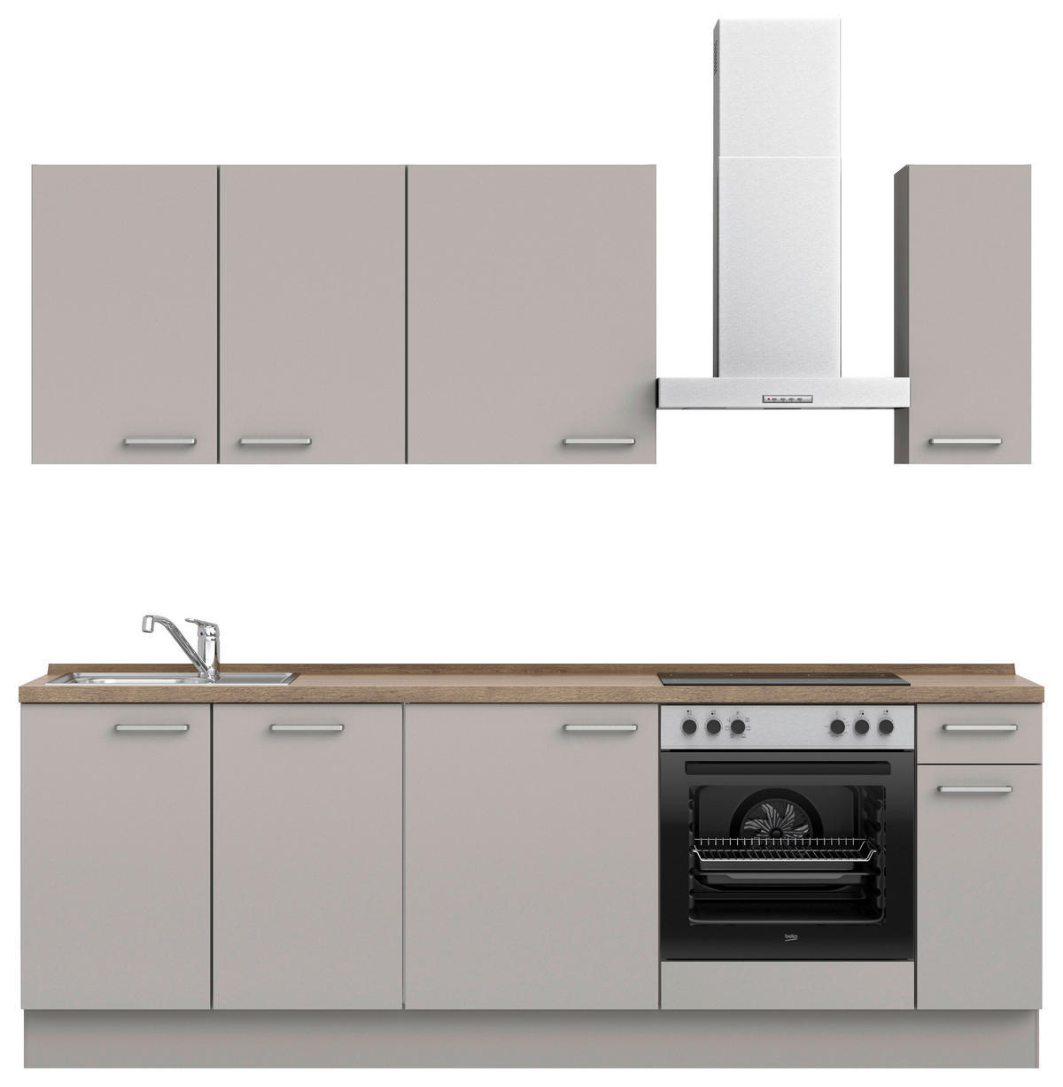 KÜCHENLEERBLOCK 240 cm   in Grau, Eiche dunkel  - Eiche dunkel/Edelstahlfarben, MODERN, Holzwerkstoff/Metall (240cm) - Nobilia