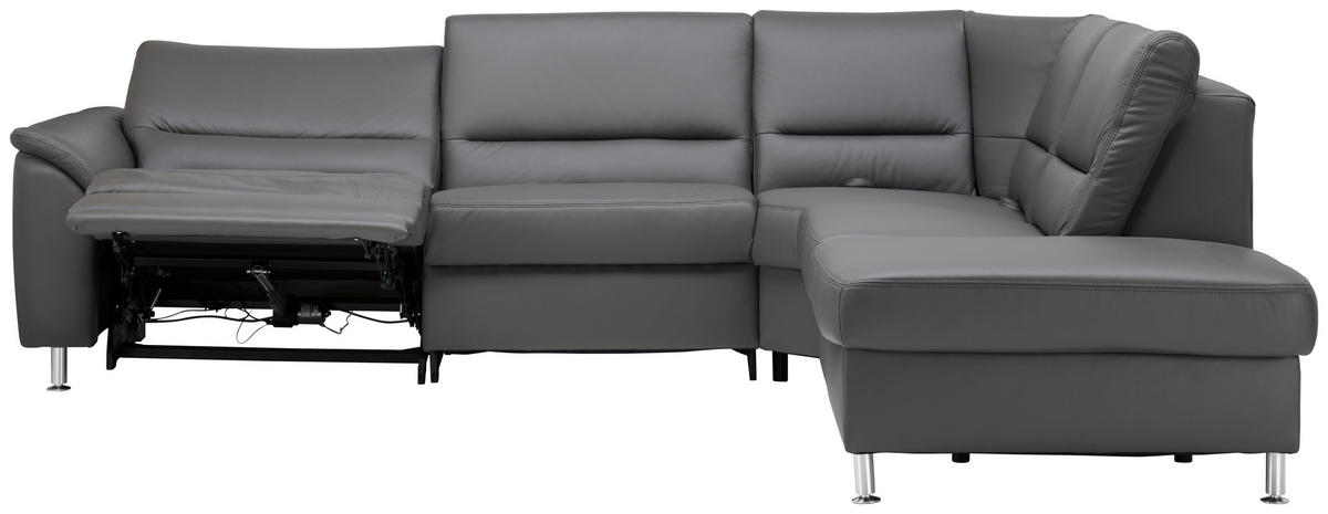 ECKSOFA in Echtleder Grau  290/249 cm  - Alufarben/Grau, KONVENTIONELL, Leder/Metall (290/249cm) - Beldomo Premium