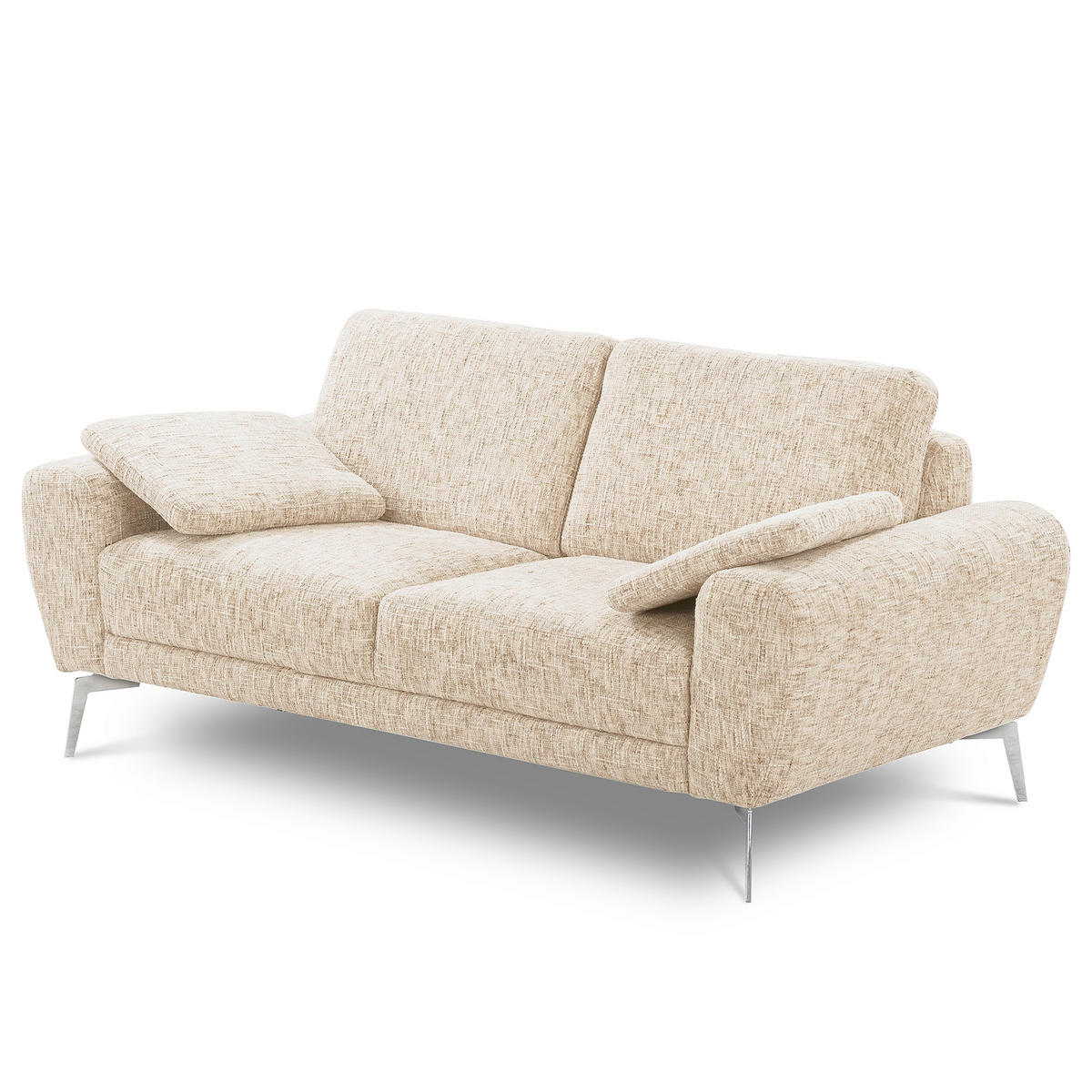 2-SITZER-SOFA Webstoff Beige  - Chromfarben/Beige, Design, Textil/Metall (157/85/92cm) - Livetastic