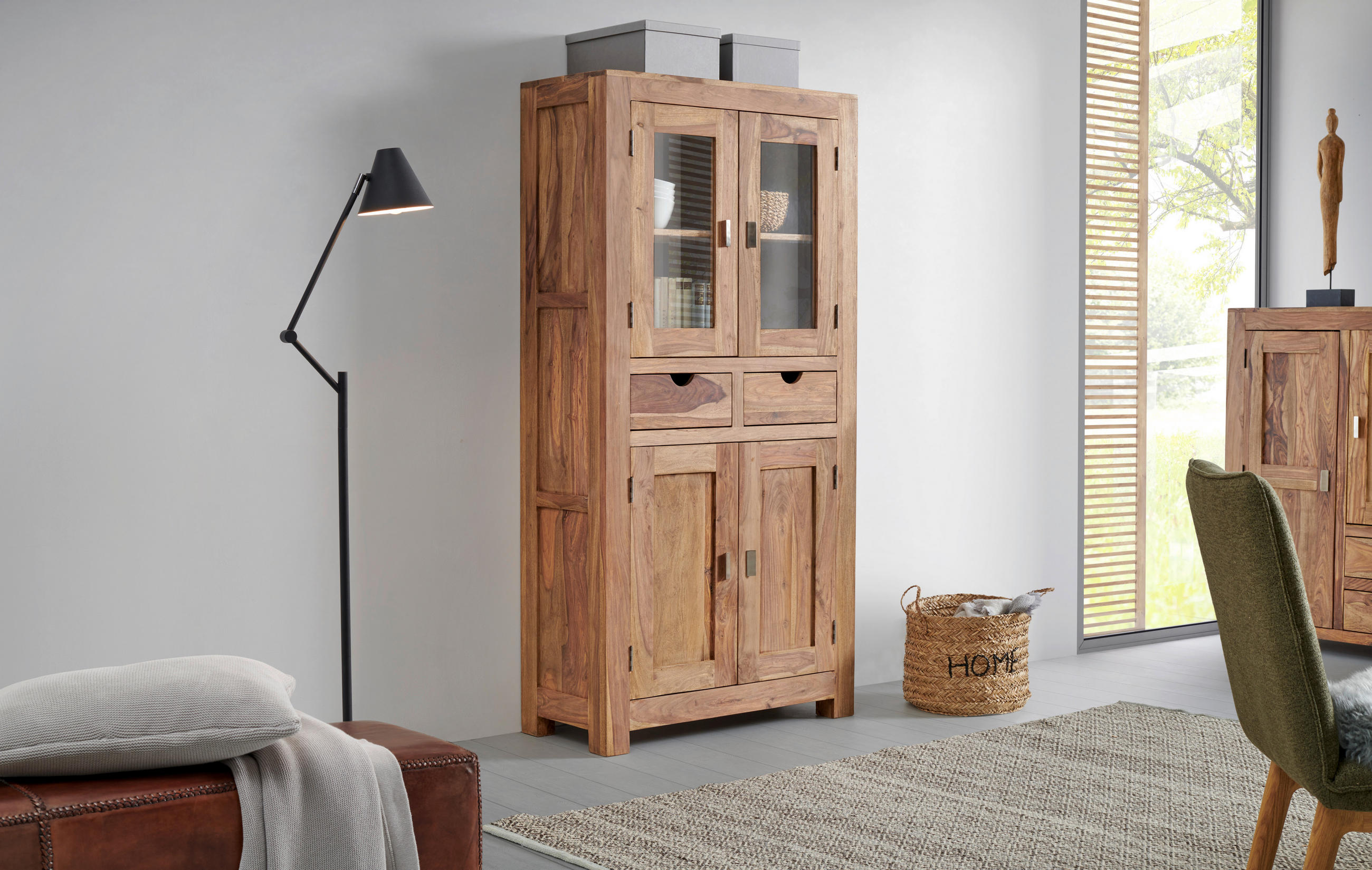 VITRINE in massiv Sheesham Naturfarben - Naturfarben, LIFESTYLE, Holz/Metall (90/180/40cm) - Livetastic