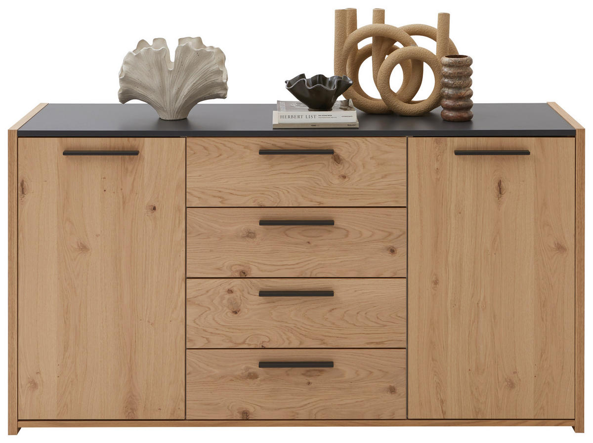 SIDEBOARD NEVA  in 156,2/82,7/46 cm  - Eichefarben/Anthrazit, KONVENTIONELL, Holzwerkstoff/Metall (156,2/82,7/46cm) - Dieter Knoll