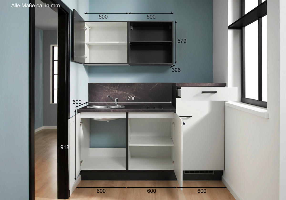 KÜCHENBLOCK 180 cm   in Graphitfarben, Hellgrau  - Dunkelgrau/Hellgrau, Design, Holzwerkstoff/Metall (180cm) - Pino