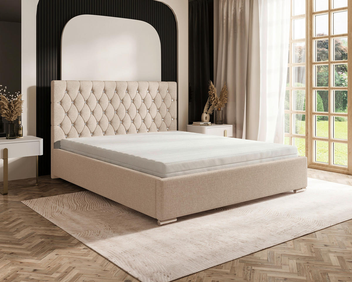 POLSTERBETT 200/200 cm,  in Cappuccino, gepolstertes Kopfteil, Lattenrost, Bettkasten,  - Chromfarben/Schwarz, MODERN, Holz/Kunststoff (200/200cm) - Chameo