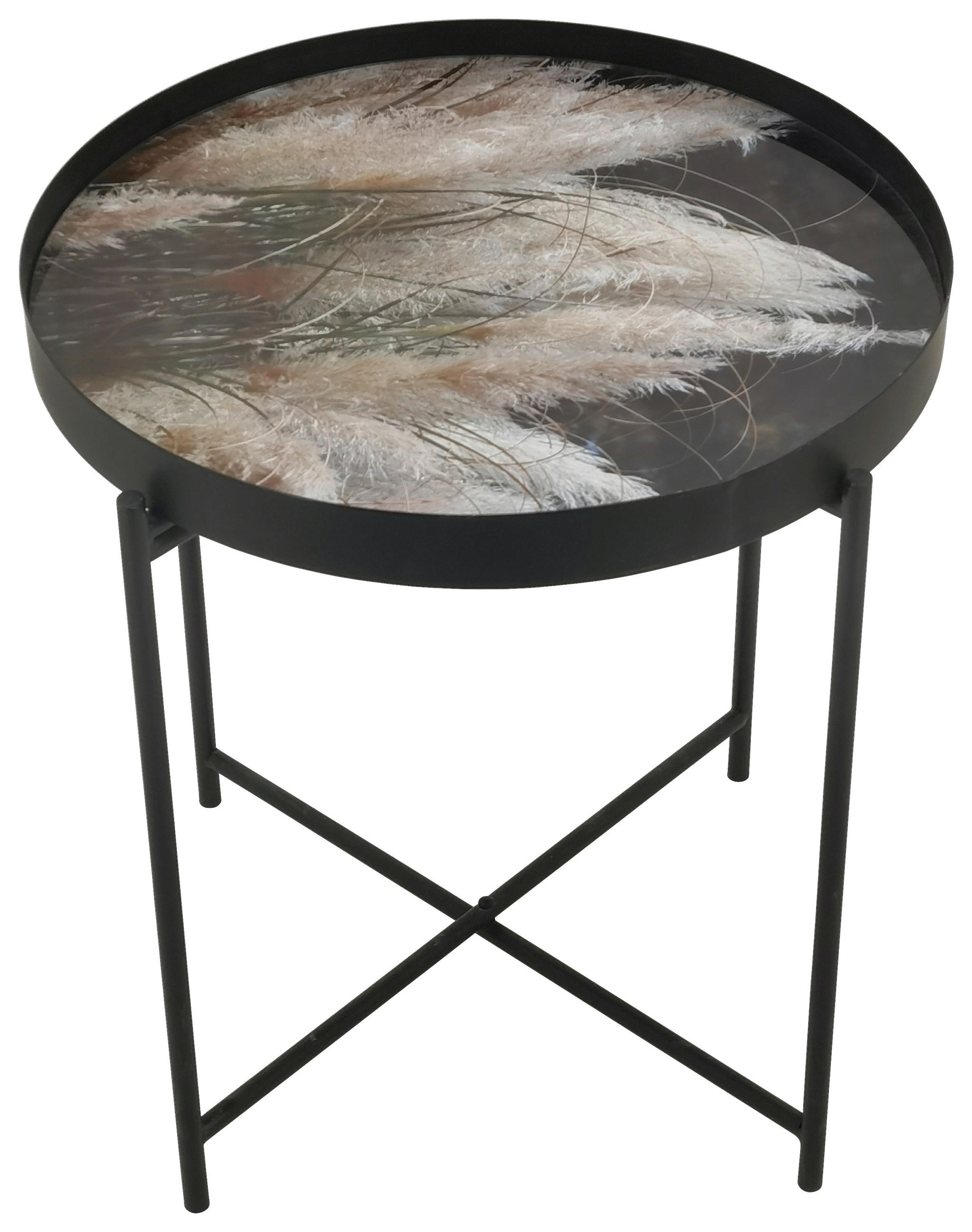 BEISTELLTISCH 43/43/48 cm teilmassiv Schwarz, Beige rund  - Beige/Schwarz, Design, Glas/Holzwerkstoff (43/43/48cm) - Carryhome