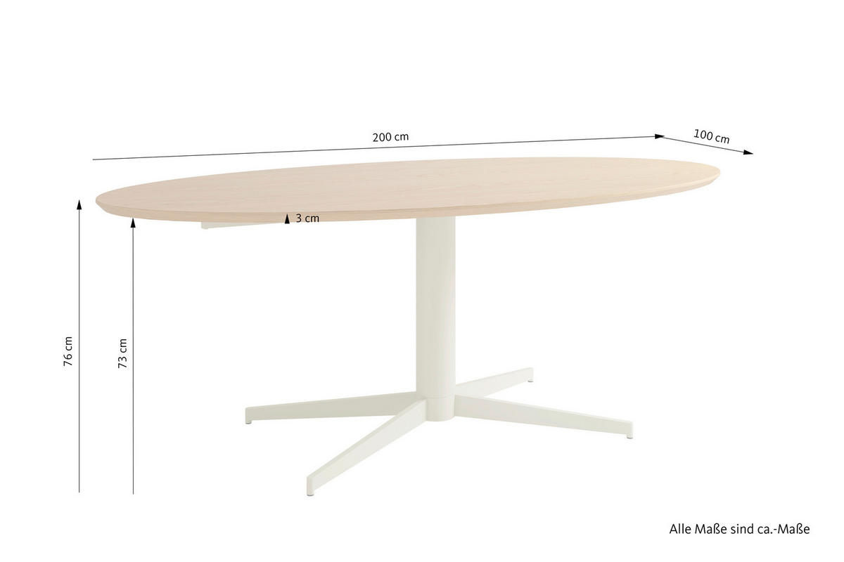 ESSTISCH 200/100/76 cm Echtholz  Metall, Holzwerkstoff in verschiedenen Größen erhältlich oval Eichefarben  - Eichefarben/Schwarz, MODERN, Holzwerkstoff/Metall (200/100/76cm) - Schöner Wohnen
