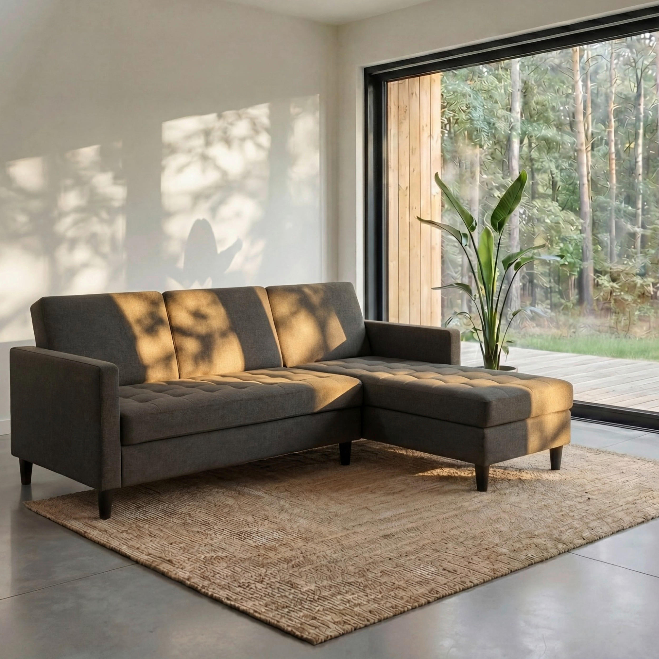 ECKSOFA PALERMO Anthrazit Webstoff, Leinenoptik Schlaffunktion, Stauraum  - Anthrazit/Schwarz, Basics, Kunststoff/Textil (213/154cm) - Livetastic