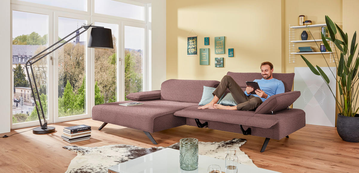 ECKSOFA in Flachgewebe Rosa  - Anthrazit/Rosa, Design, Textil/Metall (166/280cm) - Johann Jakob