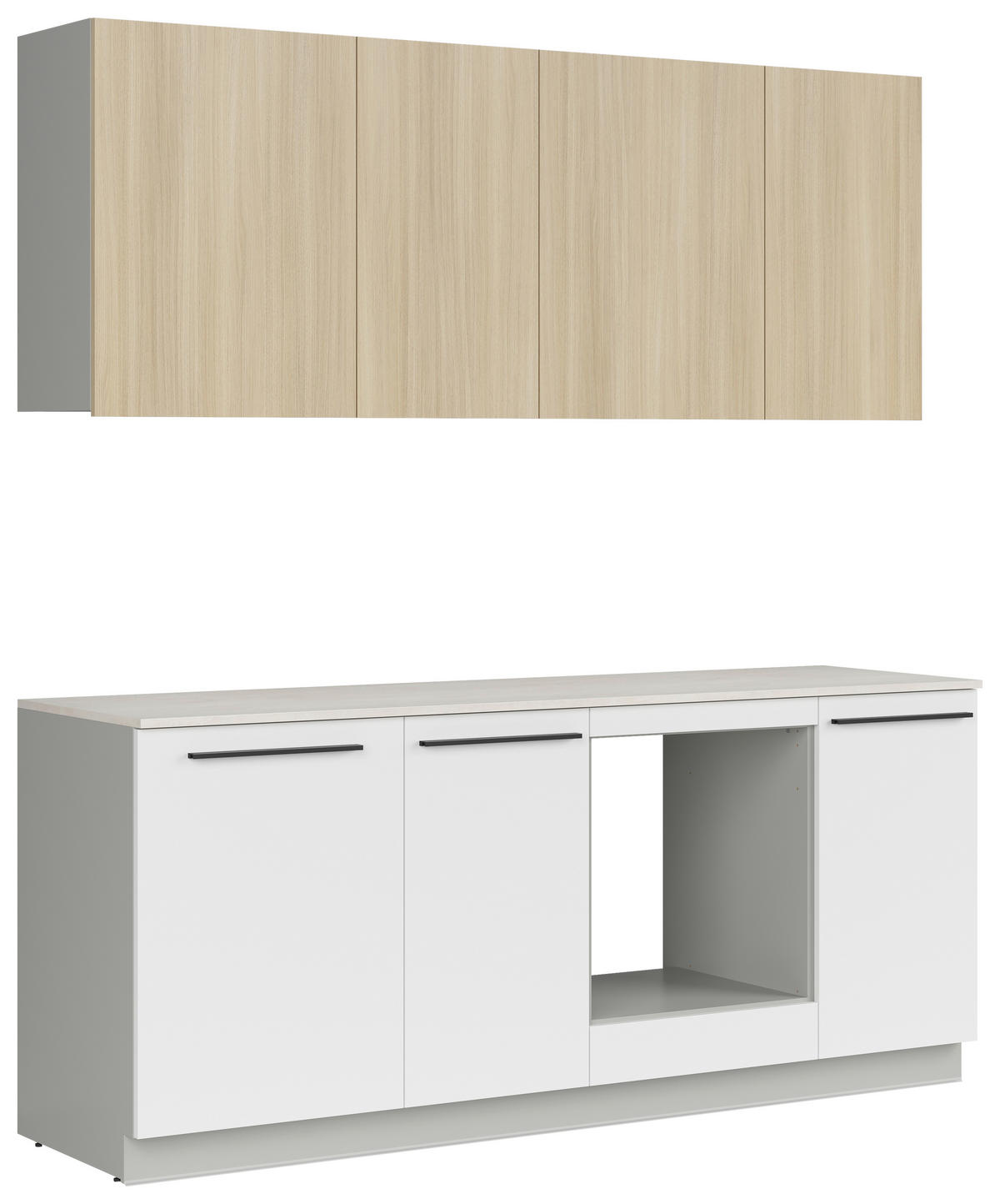 KÜCHENBLOCK 210 cm   in Grau, Weiß, Eichefarben  - Eichefarben/Schwarz, Basics, Holzwerkstoff/Kunststoff (210cm) - Visiona