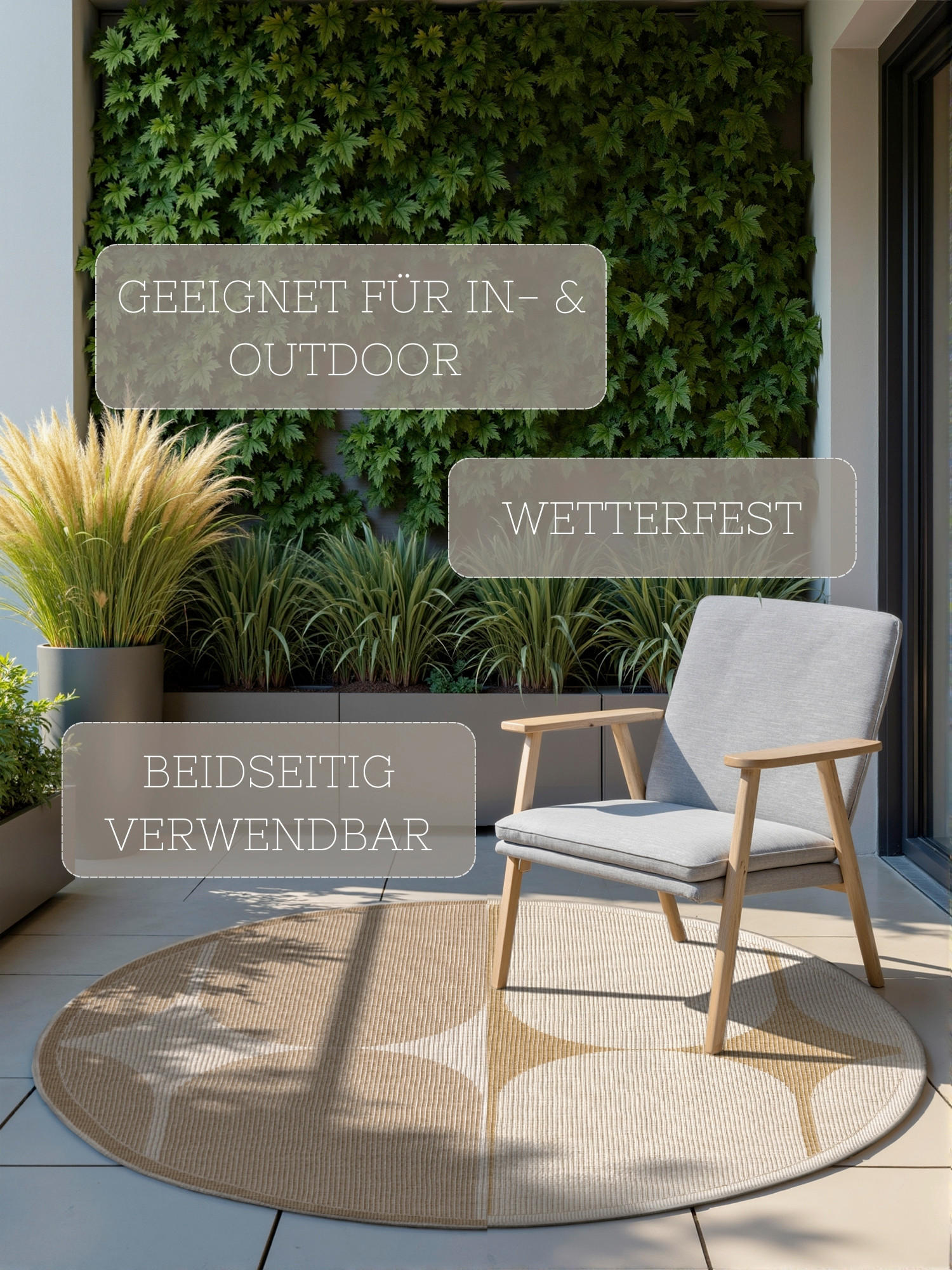 OUTDOORTEPPICH 160 cm Duet Weiß, Sandfarben  - Sandfarben/Weiß, Design, Kunststoff (160cm)