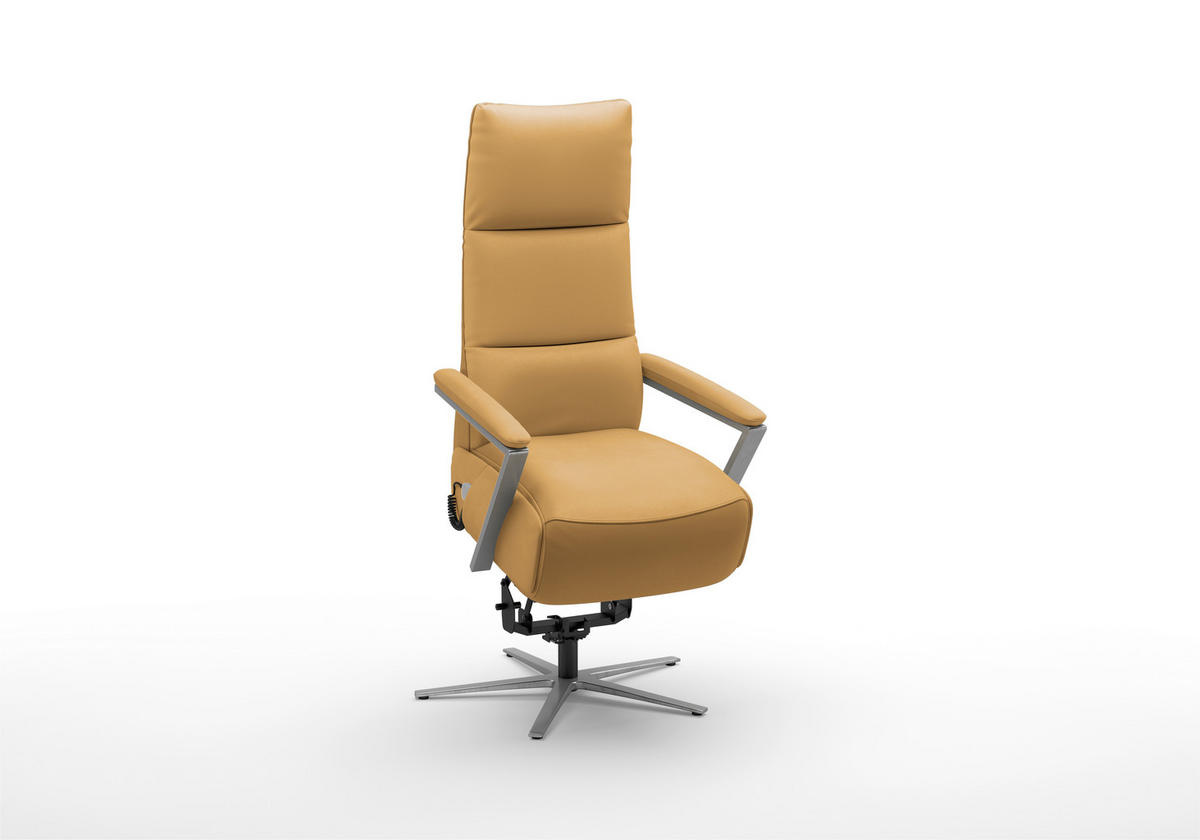 RELAXSESSEL TV VARIO COMFORT E L3 Echtleder Kopfteilverstellung, Rücken echt    - Currygelb/Silberfarben, Basics, Leder/Metall (70/128/85cm) - Sit & More