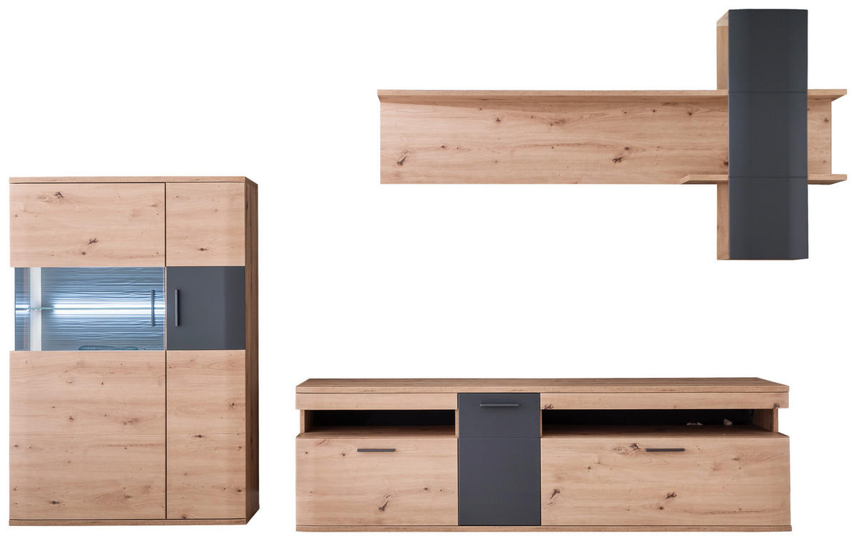OBÝVACÍ STĚNA antracitová, čiré, barvy dubu - barvy dubu/černá, Design, kov/kompozitní dřevo (310/198/50cm) - Livetastic