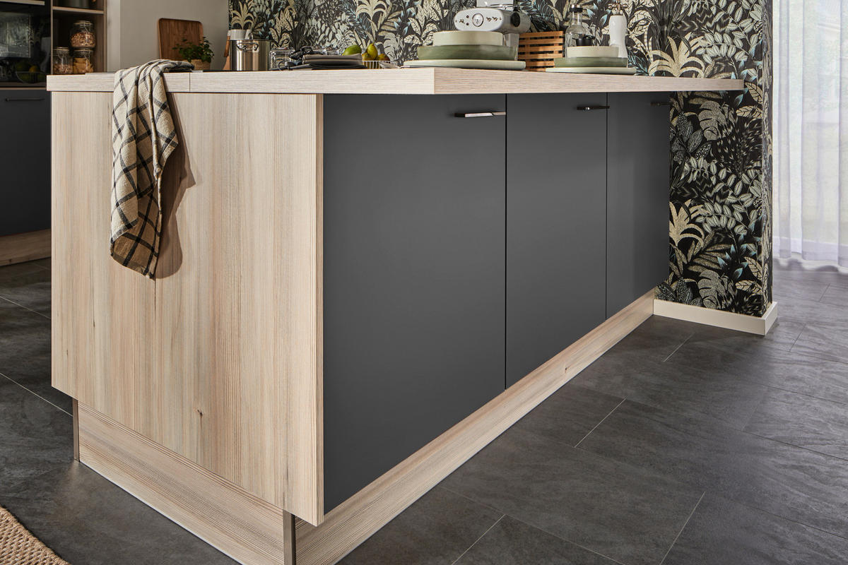 ECKKÜCHE  in Graphitfarben, Hellbraun  - Hellbraun/Schwarz, Design, Holzwerkstoff/Metall (150/280/192cm) - Xora