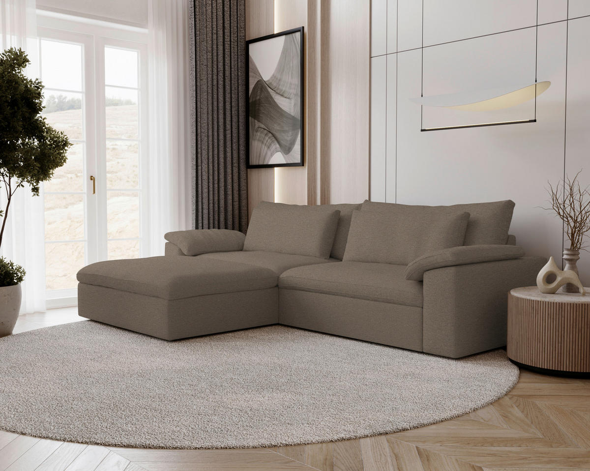 ECKSOFA Flachgewebe Graubraun  - Graubraun/Schwarz, Modern, Kunststoff/Textil (198/306cm) - Carryhome