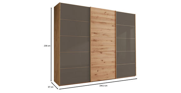 SCHWEBETÜRENSCHRANK 250/236/67 cm 3-türig  - Eiche Bianco/Dunkelbraun, Natur, Glas/Holz (250/236/67cm) - Linea Natura