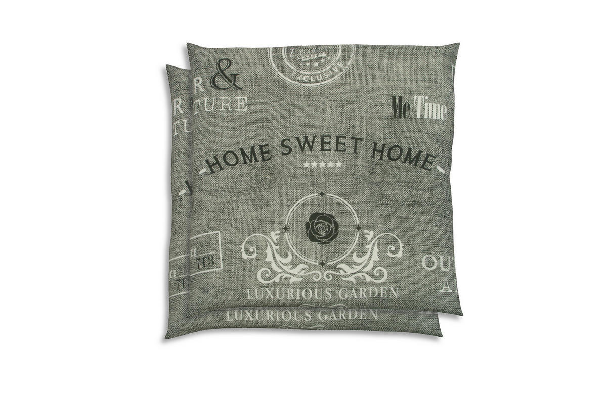 GARTENSITZKISSEN 2er-Set Stempel  - Hellgrau/Weiß, KONVENTIONELL, Textil (48/5/48cm)