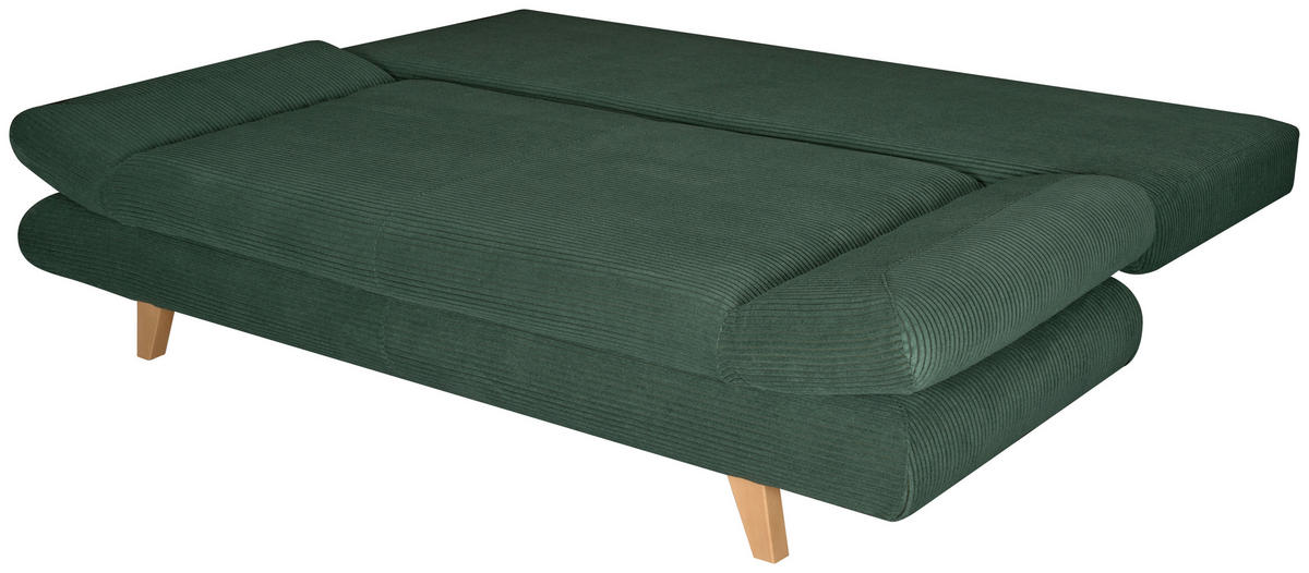 SCHLAFSOFA  mit Schlafen auf Sitzhöhe, haustierfreundlicher Bezug Cord Dunkelgrün  - Dunkelgrün/Buchefarben, KONVENTIONELL, Holz/Textil (200/75/85cm) - Carryhome