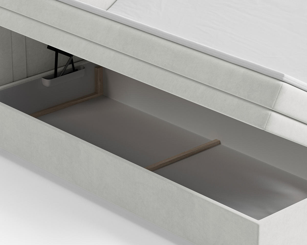 BOXBETT 160/200 cm,  in Creme, gepolstertes Kopfteil, Bettkasten, Topper, H2 + H3 = mittel + fest  - Creme/Bronzefarben, MODERN, Holz/Kunststoff (160/200cm) - Livetastic