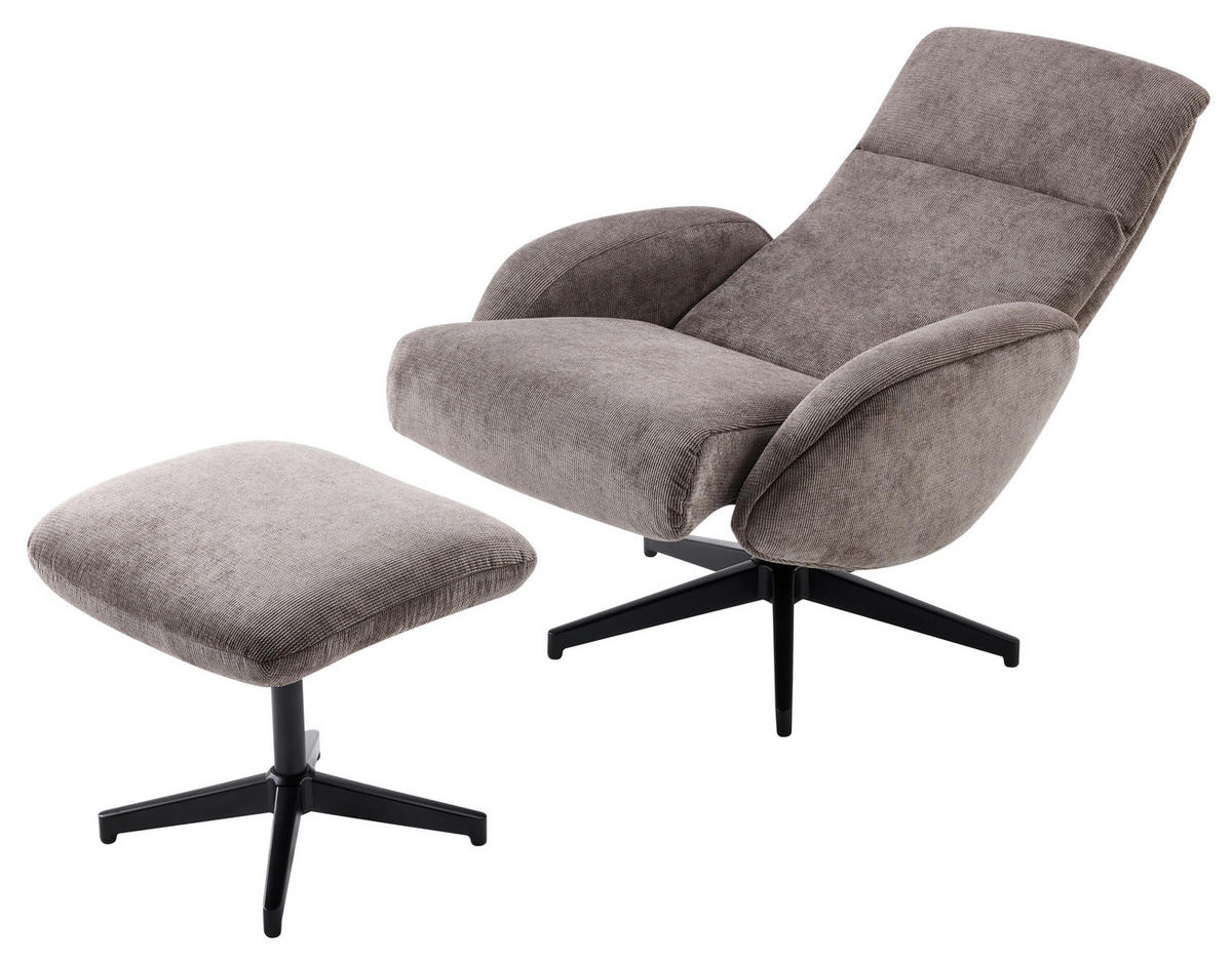 RELAXSESSELSET Webstoff Relaxfunktion, Hocker    - Schwarz/Braun, Design, Textil/Metall (75/107/77cm) - Livetastic