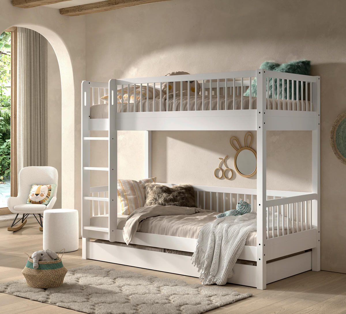 ETAGENBETT - Naturfarben/Weiß, MODERN, Holz (90/200cm) - Vipack