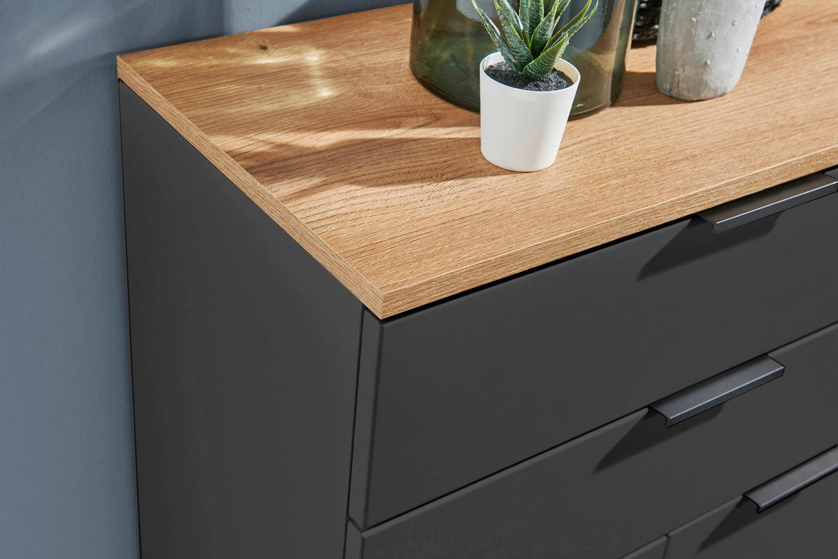 MIDISCHRANK 60/106/32 cm  - Eichefarben/Schwarz, KONVENTIONELL, Holzwerkstoff/Metall (60/106/32cm) - home24