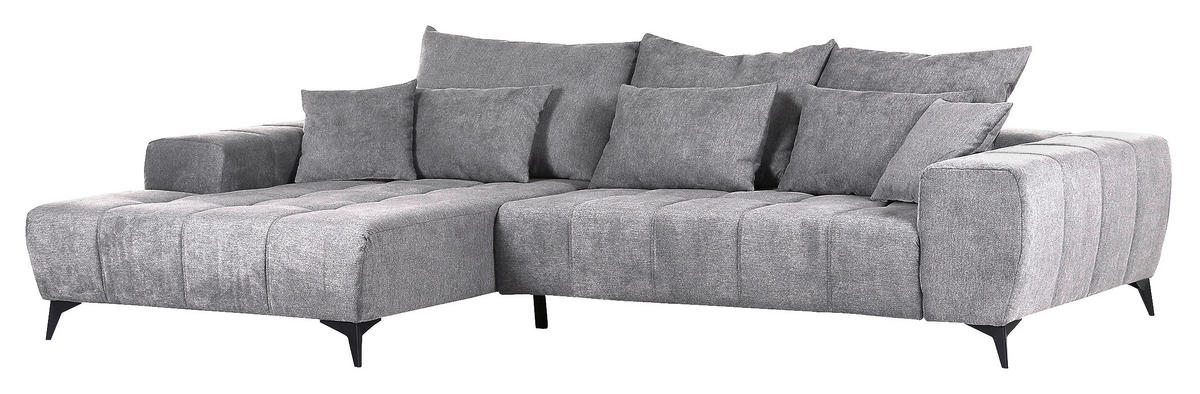 ECKSOFA  in Flachgewebe Hellgrau  205/300 cm  - Hellgrau/Schwarz, KONVENTIONELL, Textil/Metall (205/300cm) - Carryhome