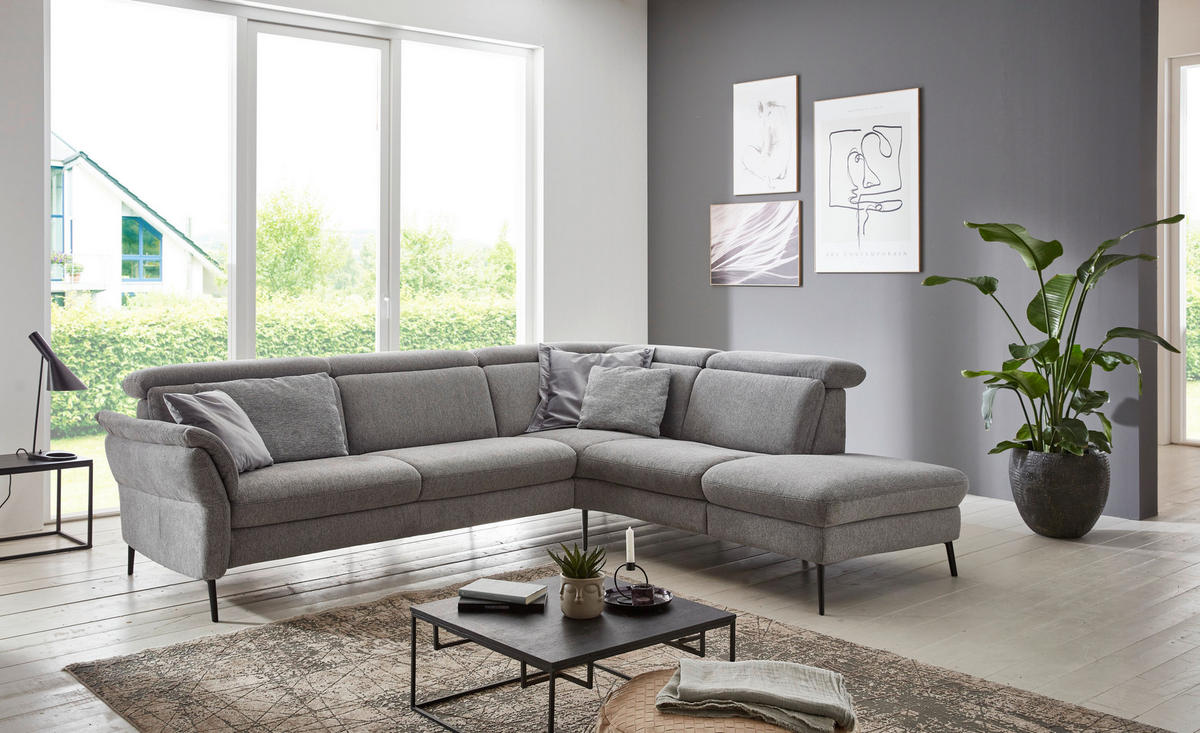 ECKSOFA in Struktur Grau  - Schwarz/Grau, Modern, Textil/Metall (275/235cm) - Cantus