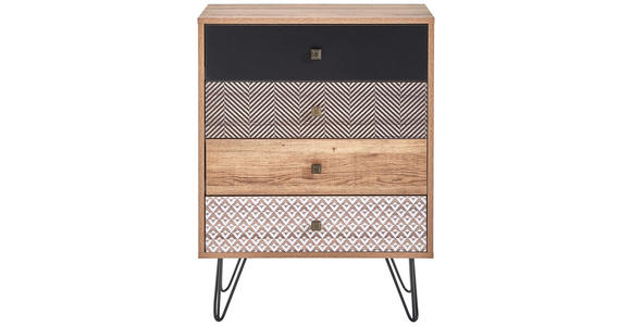KOMMODE 60/80/35 cm in Multicolor, Eichefarben - Eichefarben/Messingfarben, Trend, Holzwerkstoff/Metall (60/80/35cm) - Carryhome