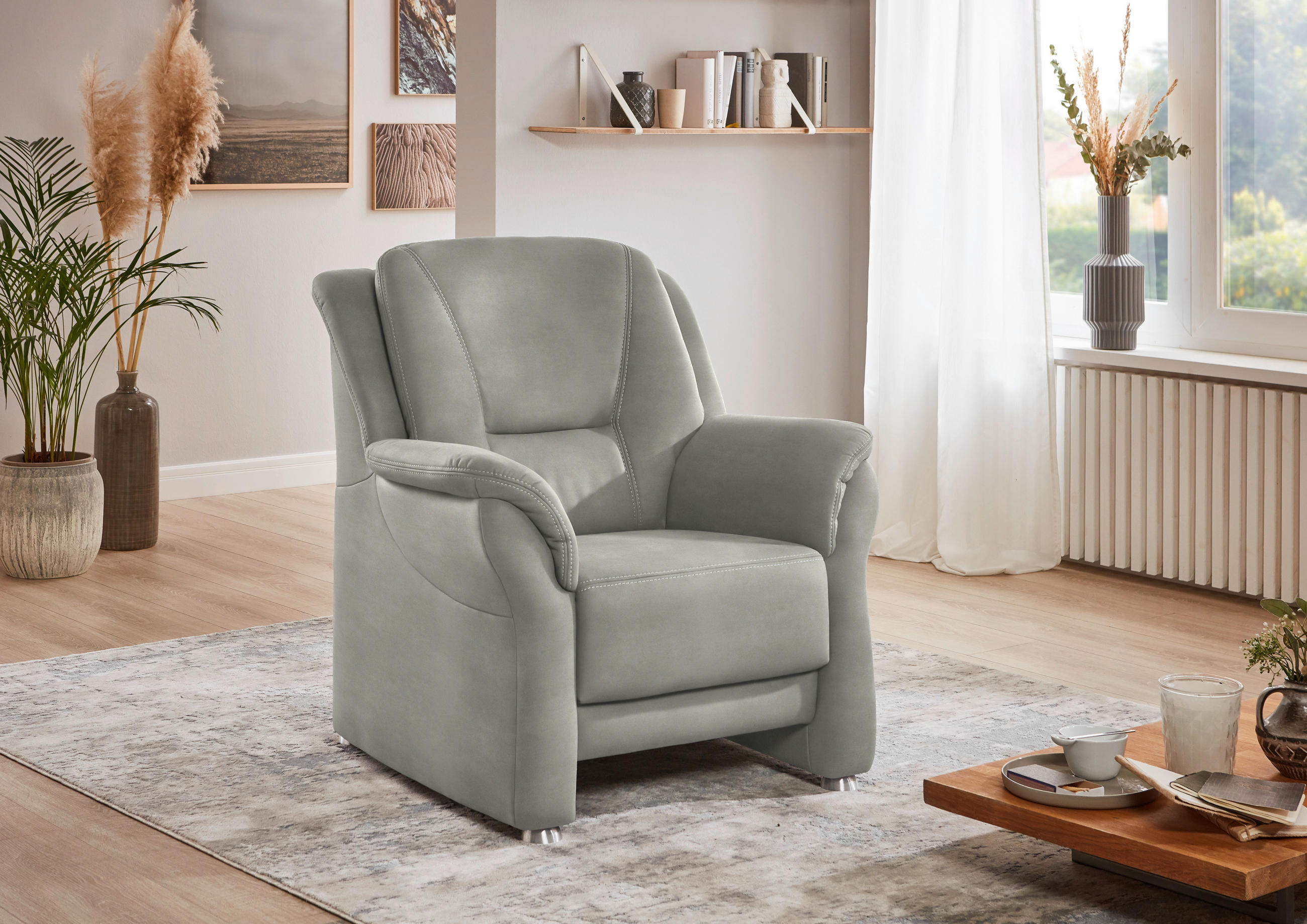 SESSEL in Mikrofaser Silberfarben  - Beige/Silberfarben, Konventionell, Textil/Metall (90/100/92cm) - Beldomo Comfort