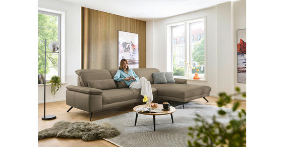 ECKSOFA in Echtleder Hellbraun  - Hellbraun/Schwarz, Design, Leder/Metall (332/193cm) - Dieter Knoll