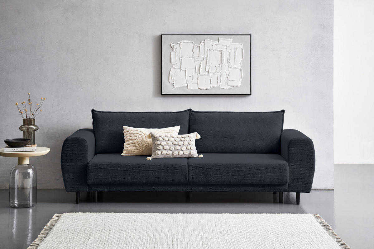 SCHLAFSOFA in Chenille Dunkelblau  - Schwarz/Dunkelblau, Konventionell, Holz/Textil (245/85/92cm) - Livetastic