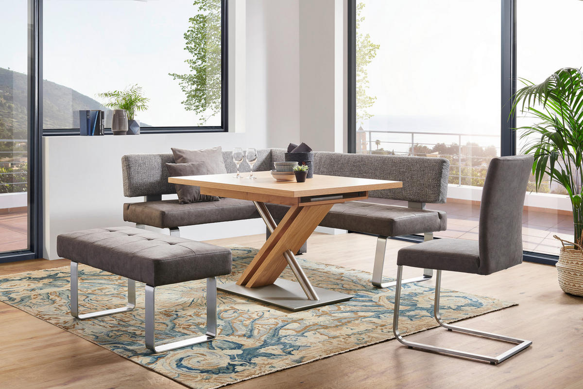 ECKBANK 133/203 cm Flachgewebe, Mikrofaser Grau, Edelstahlfarben Metall   - Edelstahlfarben/Grau, Design, Textil/Metall (133/203cm) - Moderano