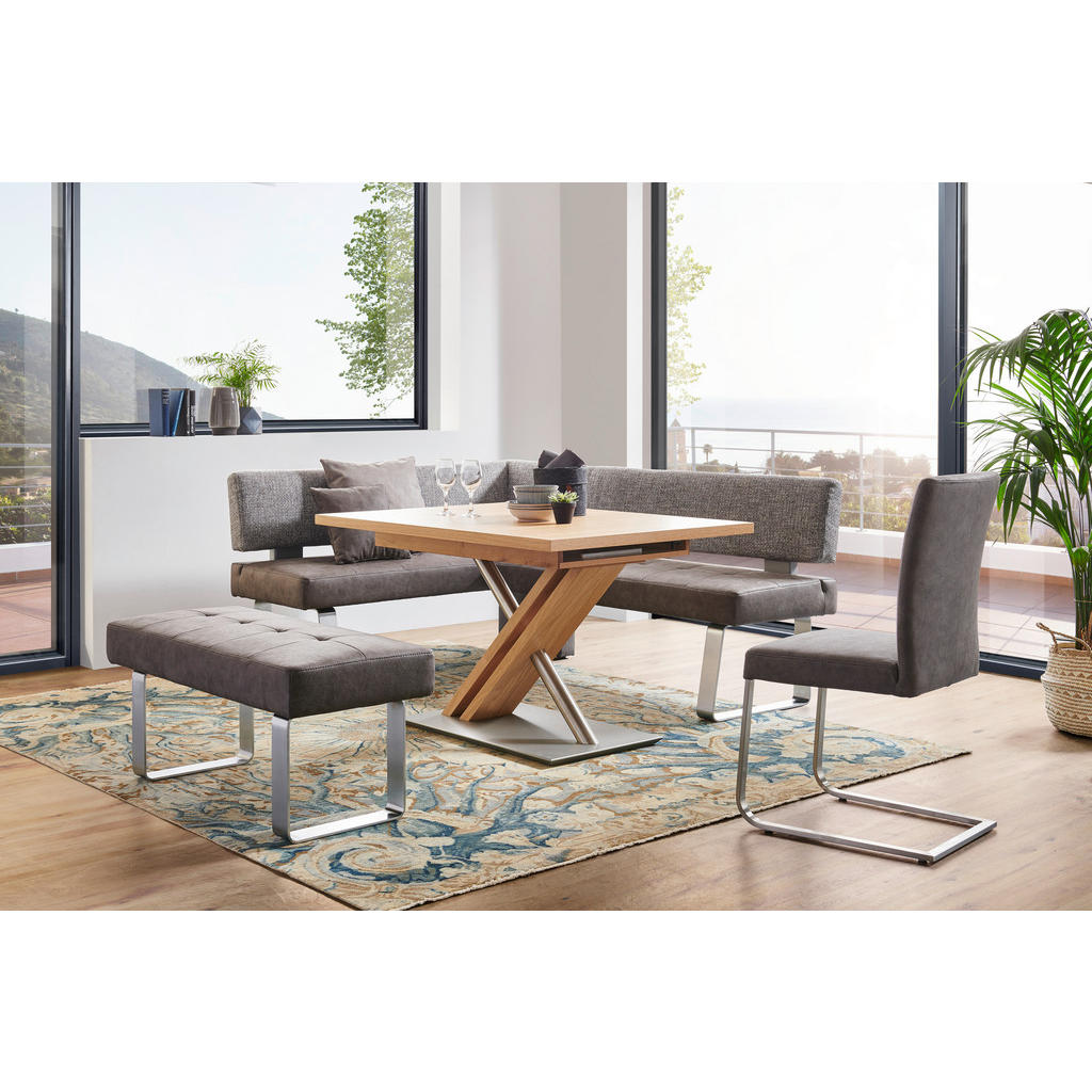 Thumbnail - Moderano Eckbank, Grau, Edelstahl, Metall, Textil, 5-Sitzer, nicht einzeln stellbar, L-Form, 226x133 cm, Goldenes M, Ema...