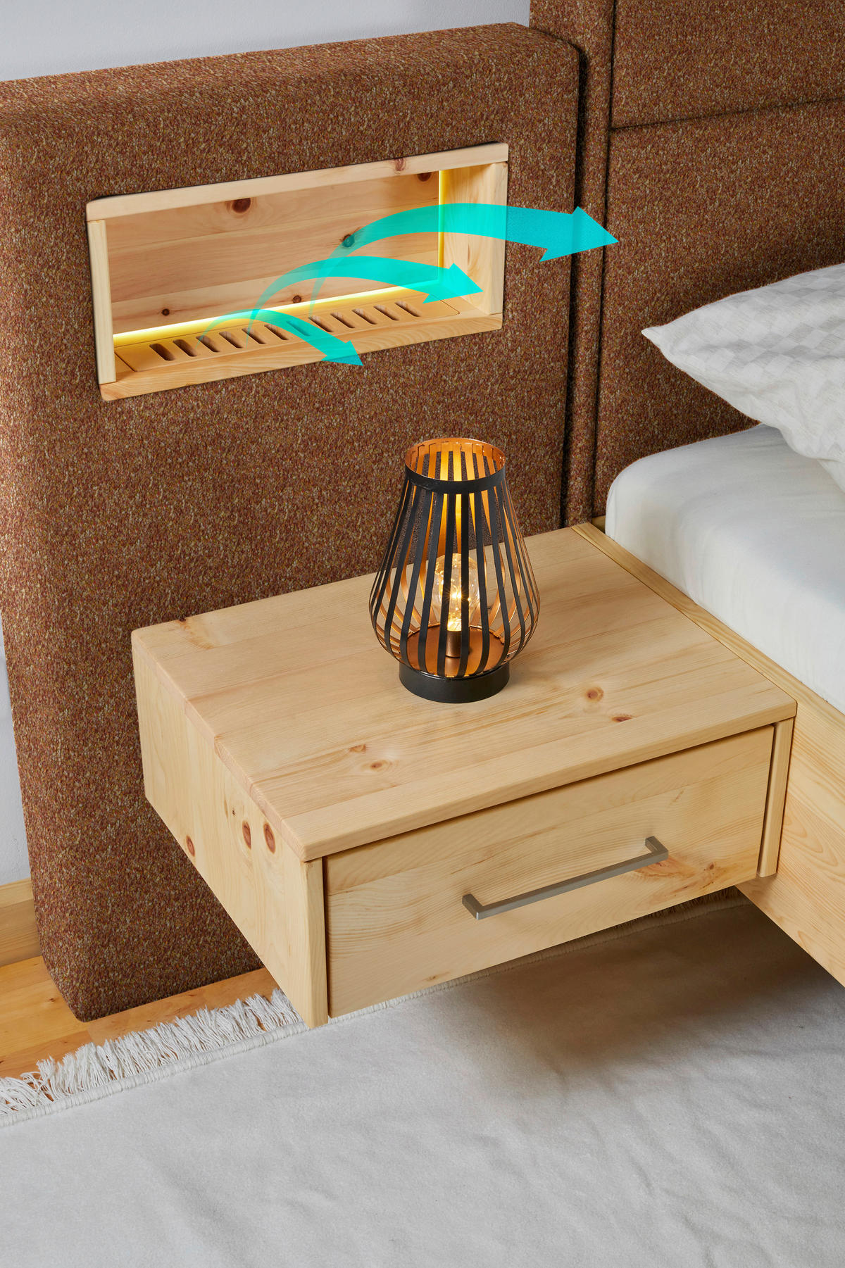 BOXSPRINGBETT 160/200 cm  in Orange, Eichefarben  - Eichefarben/Orange, Natur, Holz/Textil (160/200cm) - Valnatura