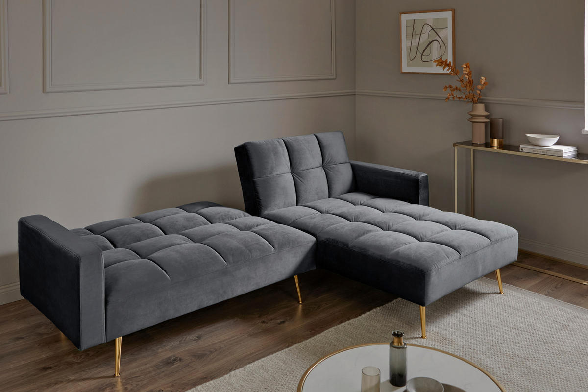 ECKSCHLAFSOFA CHILLAX POSH CORNER EU Grau, Platinfarben Samt  - Platinfarben/Goldfarben, MODERN, Holz/Textil (244/150cm) - Livetastic