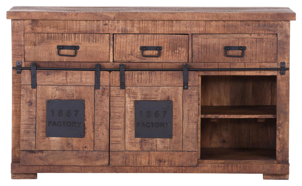 SIDEBOARD  in 145/85/45 cm  - Schwarz/Naturfarben, ROMANTIK / LANDHAUS, Holz/Metall (145/85/45cm) - Landscape
