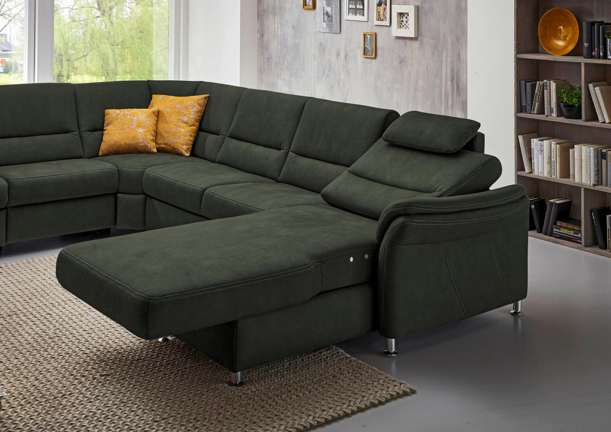 WOHNLANDSCHAFT  in Mikrofaser Dunkelgrün  - Dunkelgrün/Alufarben, KONVENTIONELL, Textil/Metall (262/335/173cm) - Beldomo System