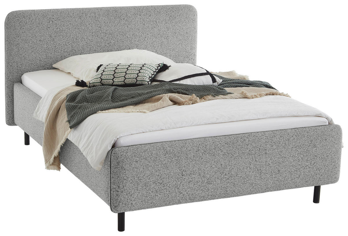 POLSTERBETT PRIMO 140/200 cm  in Hellgrau, Grau  - Hellgrau/Schwarz, Design, Textil/Metall (140/200cm) - Xora
