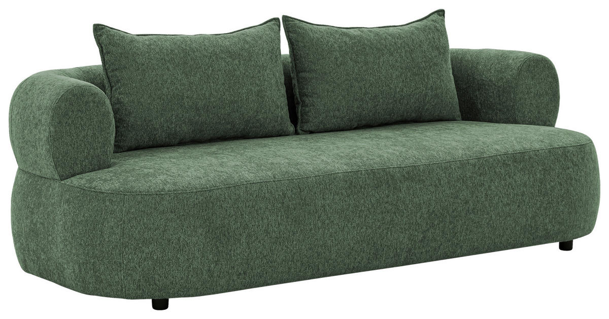 3-SITZER-SOFA Chenille Grün  - Schwarz/Grün, Design, Kunststoff/Textil (200/76/96cm) - Livetastic