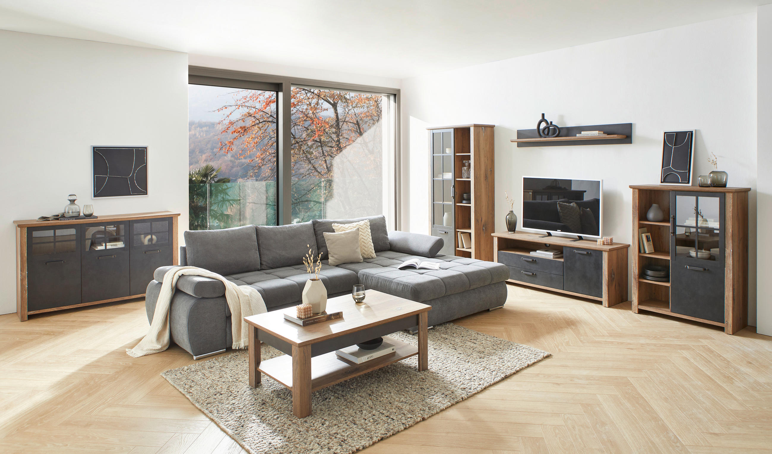 WANDBOARD Grau, Eichefarben  - Eichefarben/Grau, MODERN, Holzwerkstoff (145/22/22cm) - Hom`in