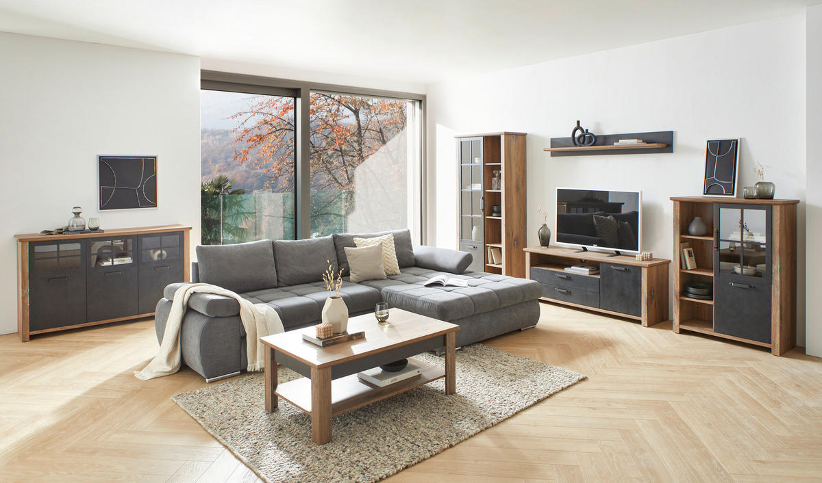 WANDBOARD Grau, Eichefarben  - Eichefarben/Grau, MODERN, Holzwerkstoff (145/22/22cm) - Hom`in