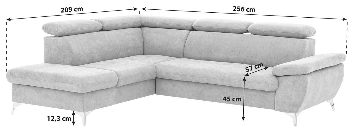 ECKSOFA Grau Mikrofaser  - Chromfarben/Grau, KONVENTIONELL, Textil/Metall (209/256cm) - Livetastic