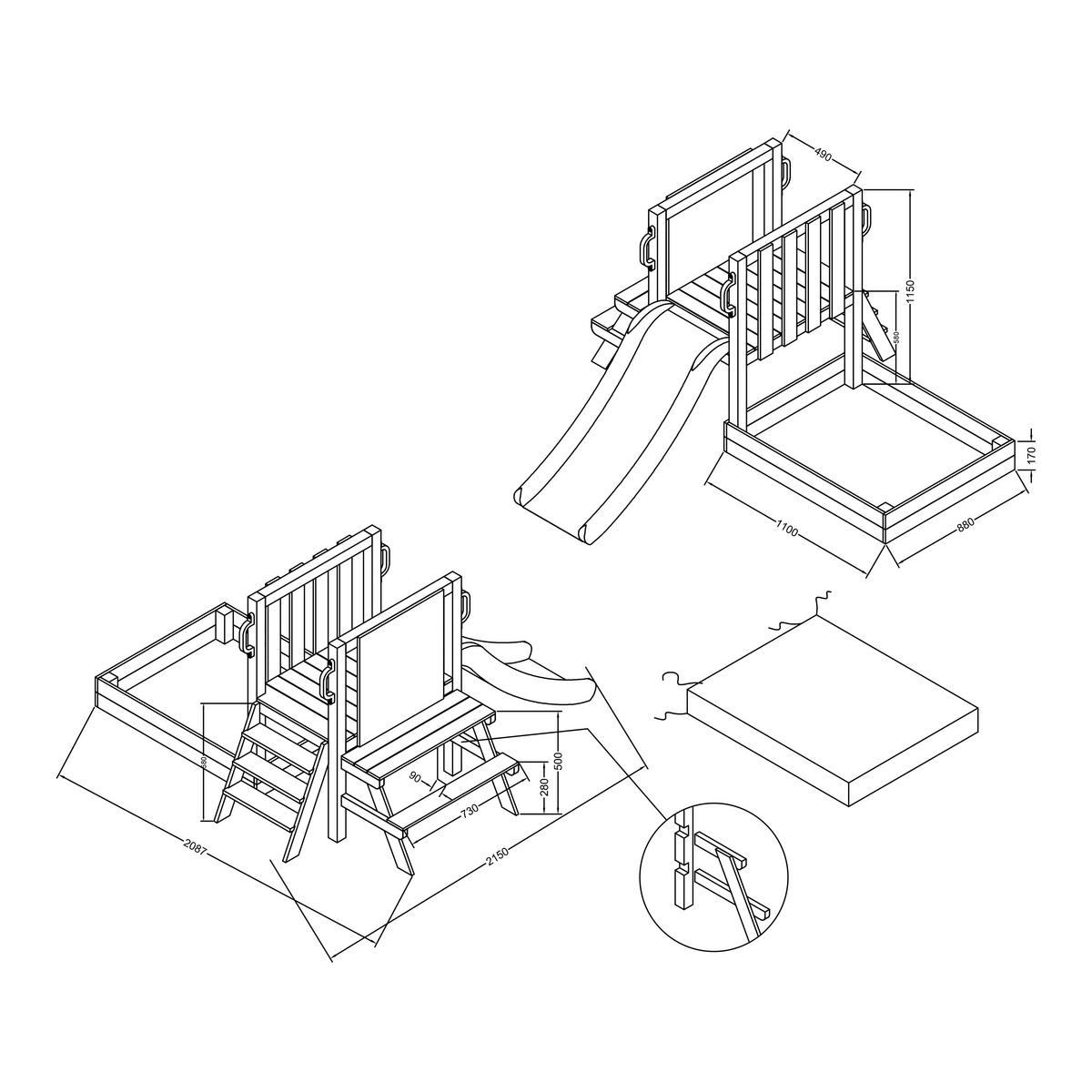 HRACÍ VĚŽ - modrá/hnědá, Basics, dřevo/plast (208,7/88/215cm) - Ambia Garden