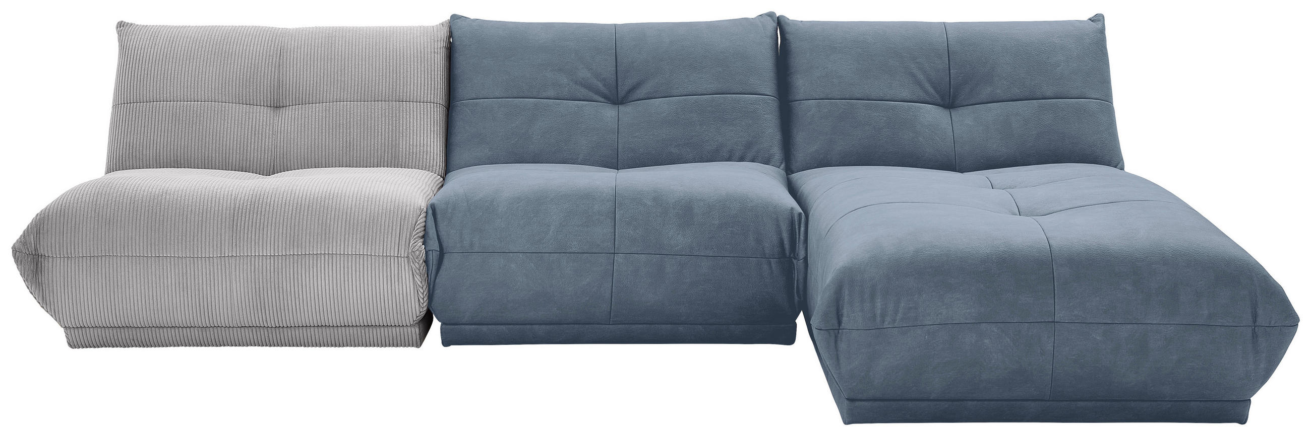 ECKSOFA in Cord, Lederlook Grau, Blaugrau - Blaugrau/Grau, Trend, Textil (315/185cm) - Livetastic